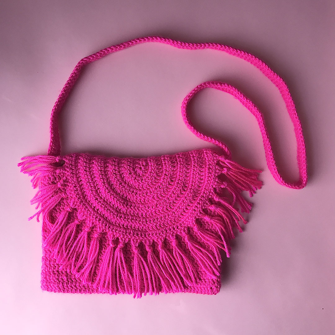 Crochet Fringe Bag Hot Pink