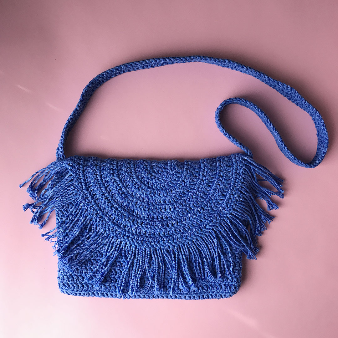 Crochet Fringe Bag Blue
