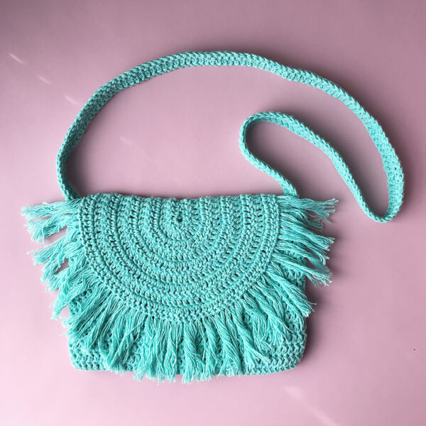 Crochet Fringe Bag Aqua